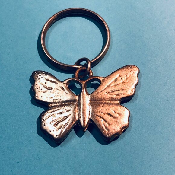 Butterfly Keychain Purple & Blue Enamel Silver Tone Metal Pink Rhinestones - Picture 2 of 2